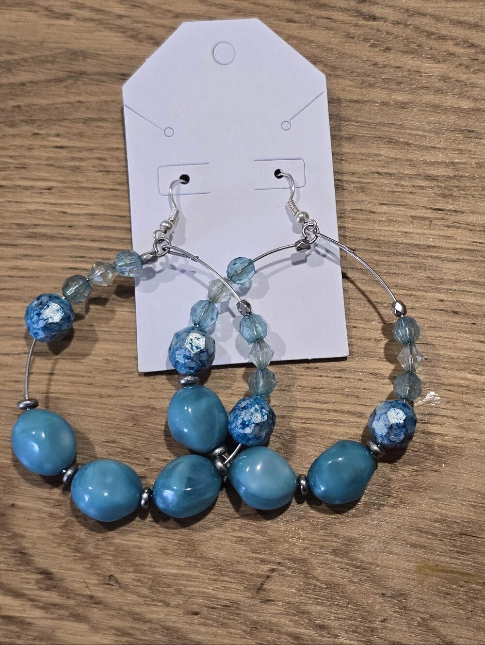 NWT Turquoise Beaded Hoop Earrings - Blue Fashion Jewelry